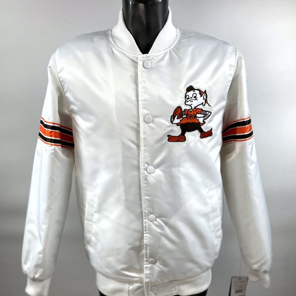 CLEVELAND BROWNS Starter Jacket  WHITE SNAP DOWN 2X